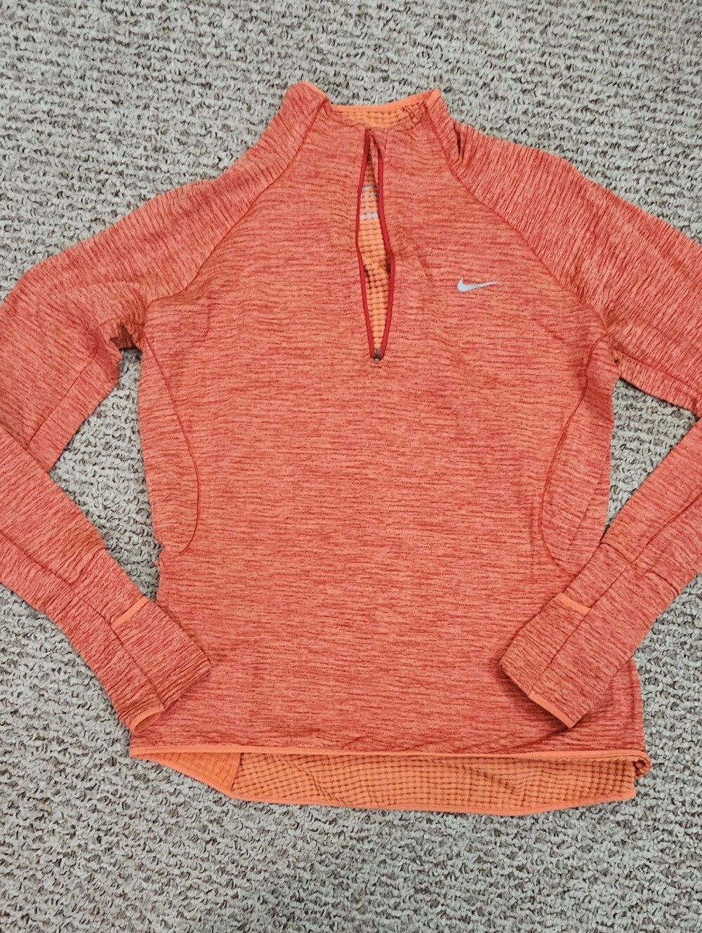 Nike Women’s Heathered Orange Long-Sleeve Quarter Zip Top